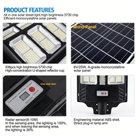 Lampadaire solaire tout-en-un 200W-400W avec détecteur de mouvement, étanche IP65, lampe LED extérieure en ABS pour routes rurales, villages et zones résidentielles