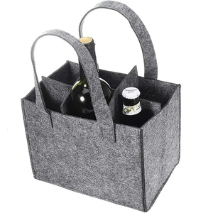 Sac de transport pour vin de camping, en <span class=keywords><strong>feutre</strong></span> gris, porte-bouteilles 6 emplacements, réutilisable avec poignée, service OEM pour commandes en gros - Product Image 2