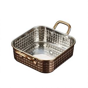 Pot à snacks rectangulaire en acier inoxydable martelé doré avec double poignée, mini seau à fruits <span class=keywords><strong>de</strong></span> <span class=keywords><strong>mer</strong></span> pour restaurant - Product Image 5