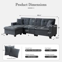 Sofá Seccional Modular en Forma de L Convertible Moderno, Sofá Nube de Asiento Profundo, Otomana Extensible y Móvil, Conjunto de Madera de Gran Tamaño
