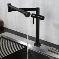 Robinet de cuisine Aquacubic Pot Filler en bronze huilé, pliable, à 2 poignées avec double articulation extensible