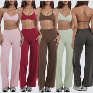 QIFA 2 pz reggiseno con scollo all'americana, asciugatura rapida, <span class=keywords><strong>pantaloni</strong></span> a zampa, <span class=keywords><strong>tuta</strong></span> da Yoga, <span class=keywords><strong>tuta</strong></span> sportiva Pilates Set Yoga - Product Image 1