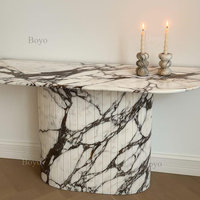 Table console en marbre cannelé de 48 pouces avec tiroir, design personnalisé, marbre Calacatta Viola, table console d'entrée de luxe