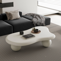 Table à café et à thé élégante de style nordique minimaliste, couleur crème, base unique en boule noire, design en bois, style scandinave