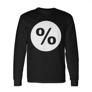 T-shirt a maniche lunghe con simbolo del segno del percentuale, girocollo nero, taglia unisex per adulti - Product Image 2