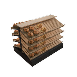 Highbright Sturdy <b>Wooden</b> & Steel Base Bakery Display <b>Rack</b> with Back for Supermarket Shelves - Product Image 3