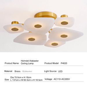 Luxury Nordic Style Brass Alabaster Stone <b>Ceiling</b> Lamp Minimalist Geometric LED <b>Lighting</b> for High-end Interior Decor - Product Image 2