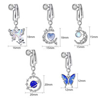 Clip de nombril sans perçage en acier inoxydable avec zircon et strass, motif lune, papillon, planète – Accessoire tendance
