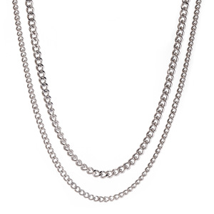Collar de cadena de doble capa de acero inoxidable de 5 mm y 3 mm, plano y pulido, para joyería de moda. - Product Image 1