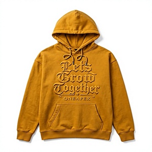 Sweat à capuche homme moutarde oversize gaufré streetwear avec logo frontal – Vente en gros - Product Image 5