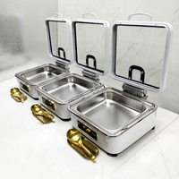 Set Pemanas Makanan Listrik Persegi Putih Stainless Steel 6L Perlengkapan Dapur Katering Buffet Mewah