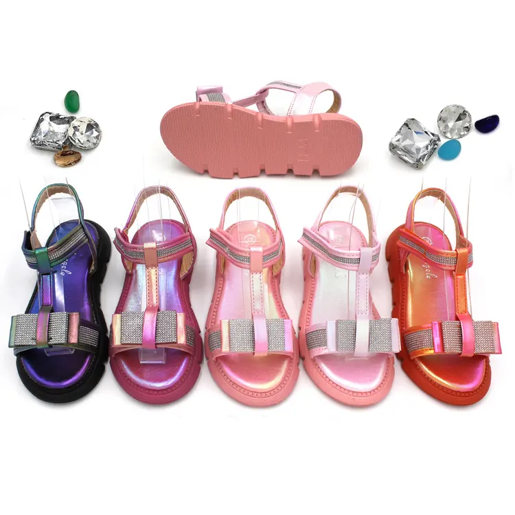 hot selling 2024 Girls children summer beautiful flower low Heels shoes dressy shoes kids sandals for Christmas Day party
