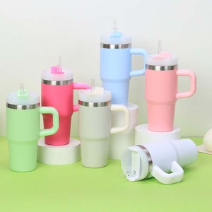 Gobelet isotherme en acier inoxydable à double paroi, moderne et écologique, avec poignée et paille, personnalisable avec logo, pour enfants, 14 oz, idéal pour les cadeaux - Product Image 6
