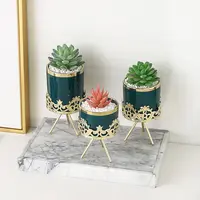 Newart Indoor Gold Tisch kleine runde Keramik Blumentöpfe Sets für saftige Pflanzen