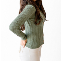 Cardigan en tricot texturé personnalisé pour femme, mélange de coton, col rond, manches longues, boutonné, pull d'automne