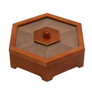 Caja de madera para frutos secos, contenedor de almacenamiento de nueces con múltiples compartimentos para el hogar, sala de estar, uso en escritorio, rectangular hecho a mano, 9,5 cm de alto - Product Image 5