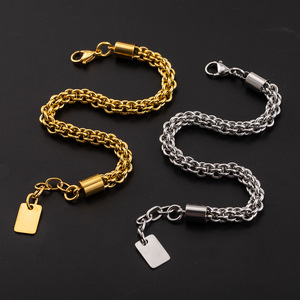 Pulsera de Cadena Gruesa Tejida en Acero Inoxidable Chapada en Oro para Hombre, Estilo Hip Hop y Motociclista, Diseño Geométrico XYB0153 - Product Image 2