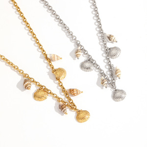 Ocean Series 18k Gold Plated Stainless Steel Chunky <b>Choker</b> Clavicle Chain Texture Pendant Necklace for Women - Product Image 4