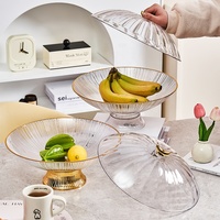 Assiette Ronde Transparente Moderne de Luxe Écologique en Plastique avec Incrustation Dorée – Plateau à Fruits, Boîte à Snacks, Plat à Fruits Secs pour Fêtes