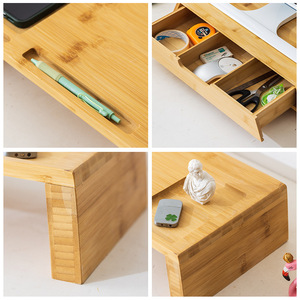 Bamboo Monitor Stand <b>Desktop</b> Organizer With Storage Slots For Office Use - Product Image 2
