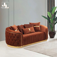 Style moderne Hôtel Villa 3 + 2 + 1 Bouton-Tufté Canapé Ensemble Italien Salon Orange Velours Luxe Canapé Meubles