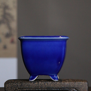 Maceta de Cerámica para Bonsái, Esmalte Azul, Forma Cuadrada, Estilo Chino Clásico - Product Image 1
