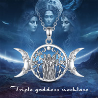 Collier pendentif amulette triple lune déesse Lilith Hécate, bijoux Wiccan mythologiques païens Changda, pour sorcières