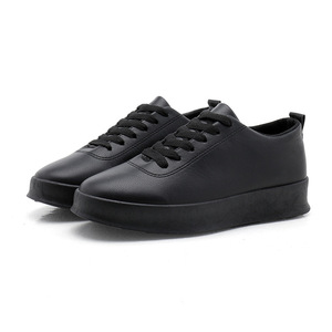 Zapatos Deportivos Casuales Ligeros para Hombre, de Cuero PU, Estilo Versátil, Mocasines de Corte Bajo con Cordones, Amortiguación, Color Negro Puro, Antideslizantes, para Invierno - Product Image 2