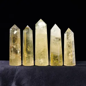 Hot Sale Natural Crystal Tower Healing Treated Stone Column Citrine Point For Home Decoration
