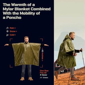 Poncho d'urgence léger en Mylar – Couverture ignifuge, imperméable et coupe-vent verte pour le camping toutes saisons - Product Image 2