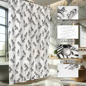 귀여운 얼룩말 패턴 인쇄 Peva 욕실 장식 샤워 커튼 동물 프린트