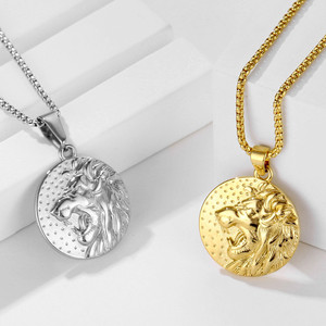Vente en gros Collier religieux pour hommes en acier inoxydable plaqué or 18 ct vintage hip hop, pendentifs boussole fleur d'ange - Product Image 6