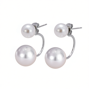 Orecchini a Cerchio E3210 in Oro Bianco con Perle Coltivate AAA, Stile Classico da Donna, Placcati in Argento - Product Image 1
