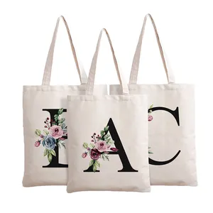 Durable Reusable Washable Custom Print Cotton Grocery Bag Letter Printing Canvas Shopping Tote Bag