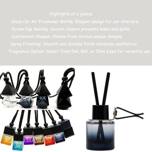 Diffuseur de parfum pour voiture en verre noir, forme carrée, bouchon en fibre, flacon miniature en verre de 8 ml - Product Image 2