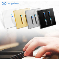 Interruptor de Luz de Pared con Botón de Reinicio de Cristal Tipo Tecla de Piano LangYeao, Estándar del Reino Unido, 1/2/3/4 Vías, con Enchufe de Carga Rápida USB Tipo-C