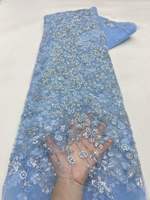 Tissu en dentelle brodée de sequins perlés 100% polyester avec motif floral pour robes de mariée élégantes et luxueuses
