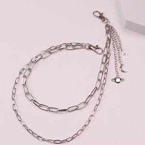 Cadena de cintura de doble capa con diseño de estrella, luna y planeta, de aleación de zinc, unisex, para uso diario, regalo de boda, estilo hip hop. - Product Image 1