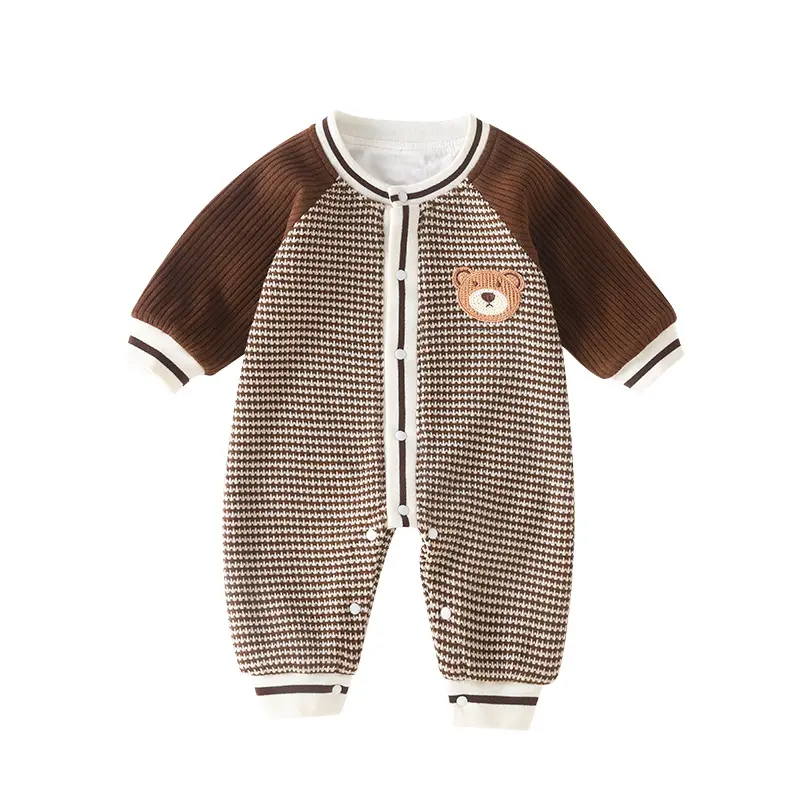 Baby kleidung Plaid Teddybär Langarm Krabbel anzug für Kinder im Freien Overall Baby Stram pler Großhandel Infant Pyjamas