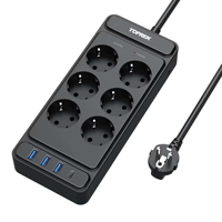 Multiprise UE Noir Multiple 2m Prise 6 Voies Multiprise Multiprise avec USB