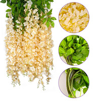 Vente en gros de 6 pièces de glycine en soie artificielle beige guirlande de fleurs suspendue vigne colorée pour Halloween Graduation Pâques