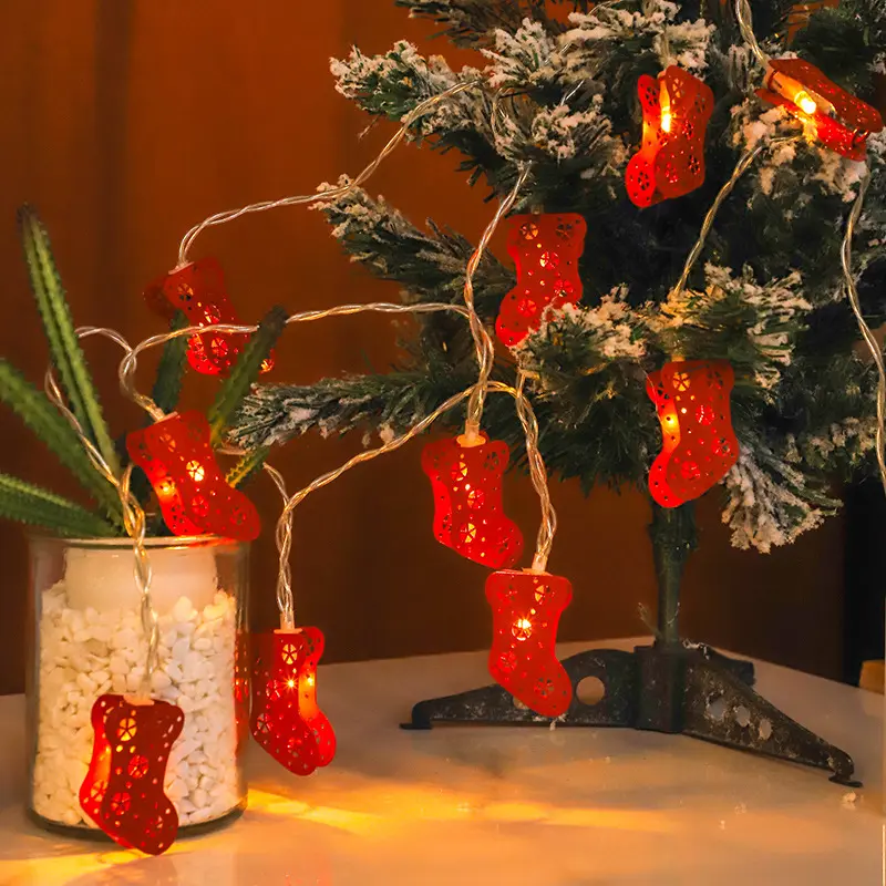 Noel led pil kutusu işık dize demir sanat boyalı noel stocking modeli şenlikli ev iç dekorasyon kolye işıkları