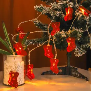 Christmas led battery box light string iron art painted Christmas stocking model festive home interior decoration pendant lights