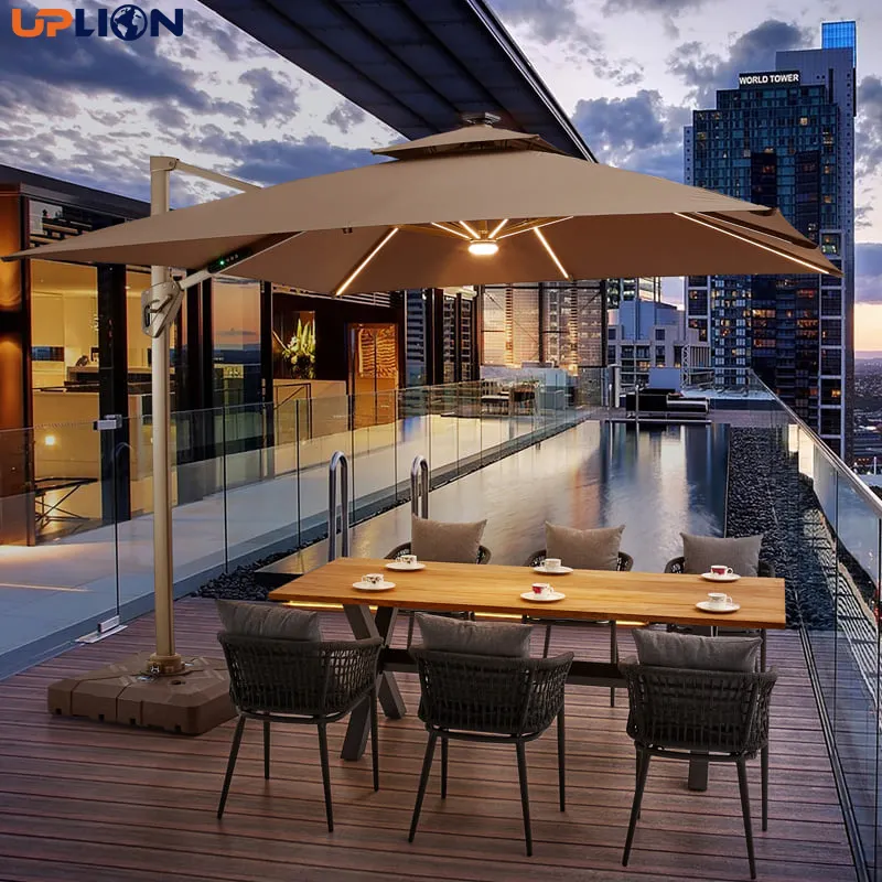Uplion kare 10ft veranda havuzu şemsiye açık çift büyük alüminyum şemsiye roma güneş led ışık veranda şemsiye şemsiye