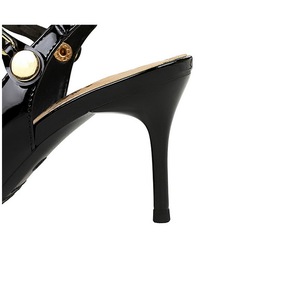 Chaussures de soirée de qualité supérieure, design slingback, métalliques, nouvelles chaussures à talons pour femmes, noires brillantes, 2024 - Product Image 5
