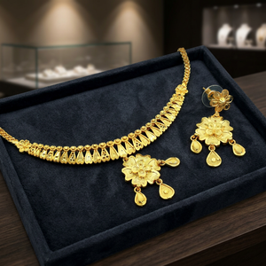 Juego de Collares Cortos y Pendientes de Latón con Baño de Oro de 14K, 18K, 24K con Diseño Floral para Mujer, Venta al por Mayor, Joyería de Moda para Bodas - Product Image 1