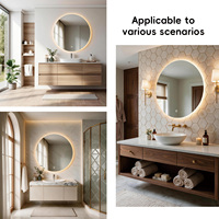 Miroir de salle de bain rond sans cadre rétroéclairé par LED, anti-buée, éclairage 3 couleurs, intensité réglable, miroir de vanité mural