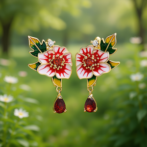 Orecchini pendenti a forma di fiore dorato con zirconi per donna, stile romantico, gioielli in lega. - Product Image 2