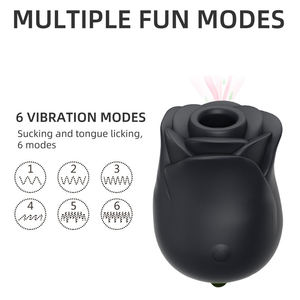 मुफ़्त कस्टम बॉक्स - महिला गुलाब शक्तिशाली क्लिटोरल सकिंग ब्लैक रोज़ वाइब्रेटर, जीभ चाटना डबल साइडेड रोज़ शेप वाइब्रेटर - Product Image 2