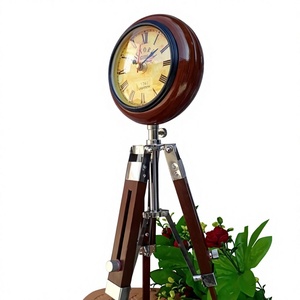 Vintage Tripod Desk <b>Clock</b> Wooden Legs Quartz Movement Roman Numerals Display Traditional Design Battery Operated Projection M F - Product Image 4